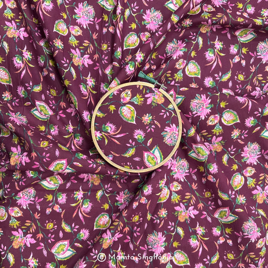 Maroon Floral Printed Cotton Fabric