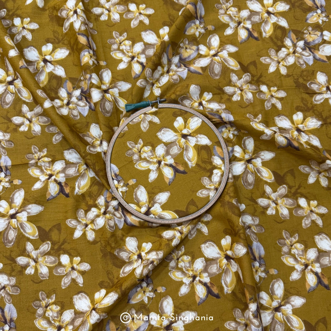 Mustard Floral Printed Cotton Fabric