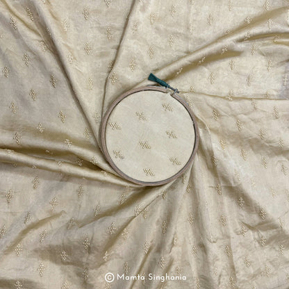 Cream Embroidered Modal Satin Fabric