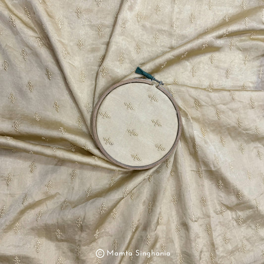 Cream Embroidered Modal Satin Fabric