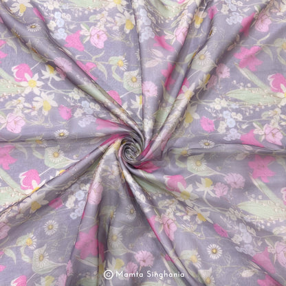 Lavender Floral Printed Organza Silk Fabric