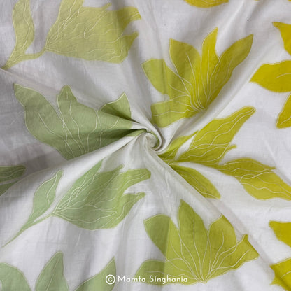 Shaded Floral Applique Mul Chanderi Fabric