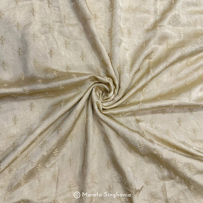 Cream Embroidered Modal Satin Fabric