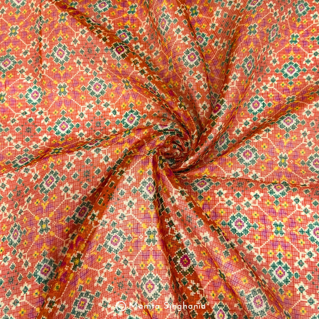 Orange Patola Printed Kota Doria Fabric