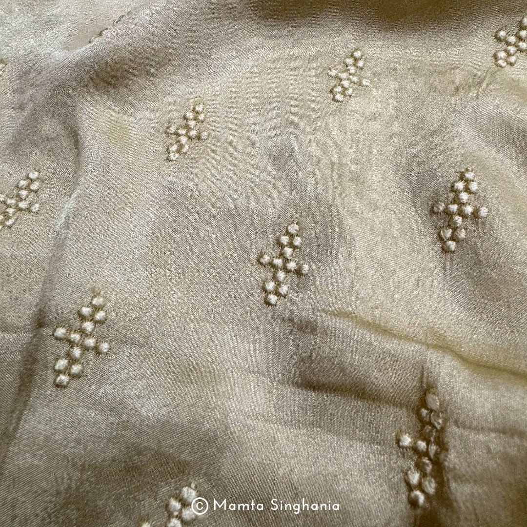 Cream Embroidered Modal Satin Fabric