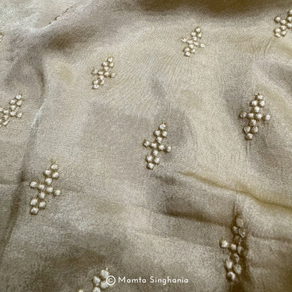 Cream Embroidered Modal Satin Fabric