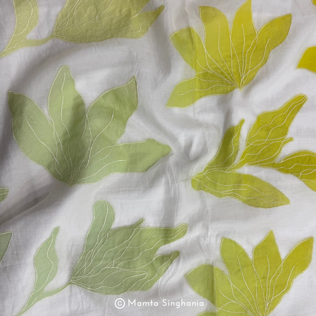 Shaded Floral Applique Mul Chanderi Fabric