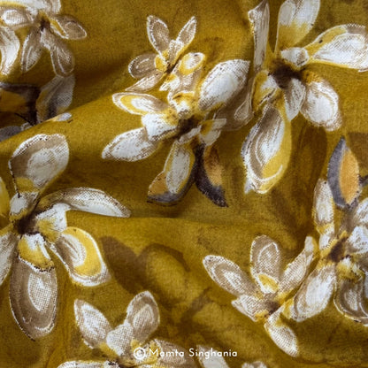 Mustard Floral Printed Cotton Fabric