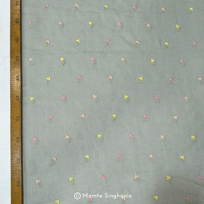 Sage Green Floral Embroidered Linen Fabric