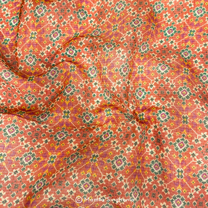 Orange Patola Printed Kota Doria Fabric