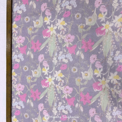 Lavender Floral Printed Organza Silk Fabric