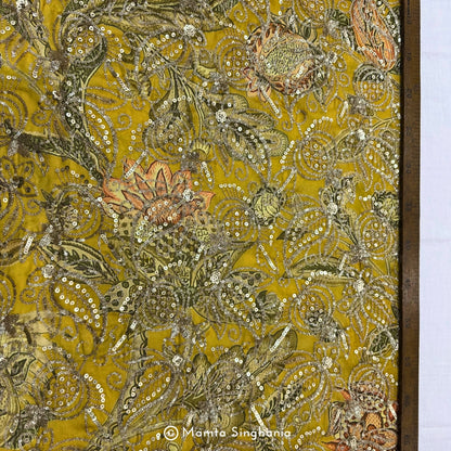 Yellow Floral Embroidered Silk Crepe Lehenga Fabric