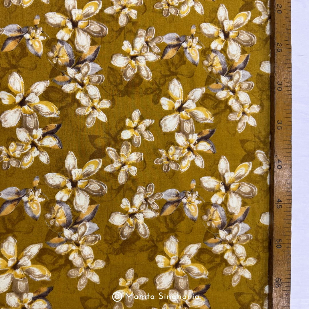 Mustard Floral Printed Cotton Fabric