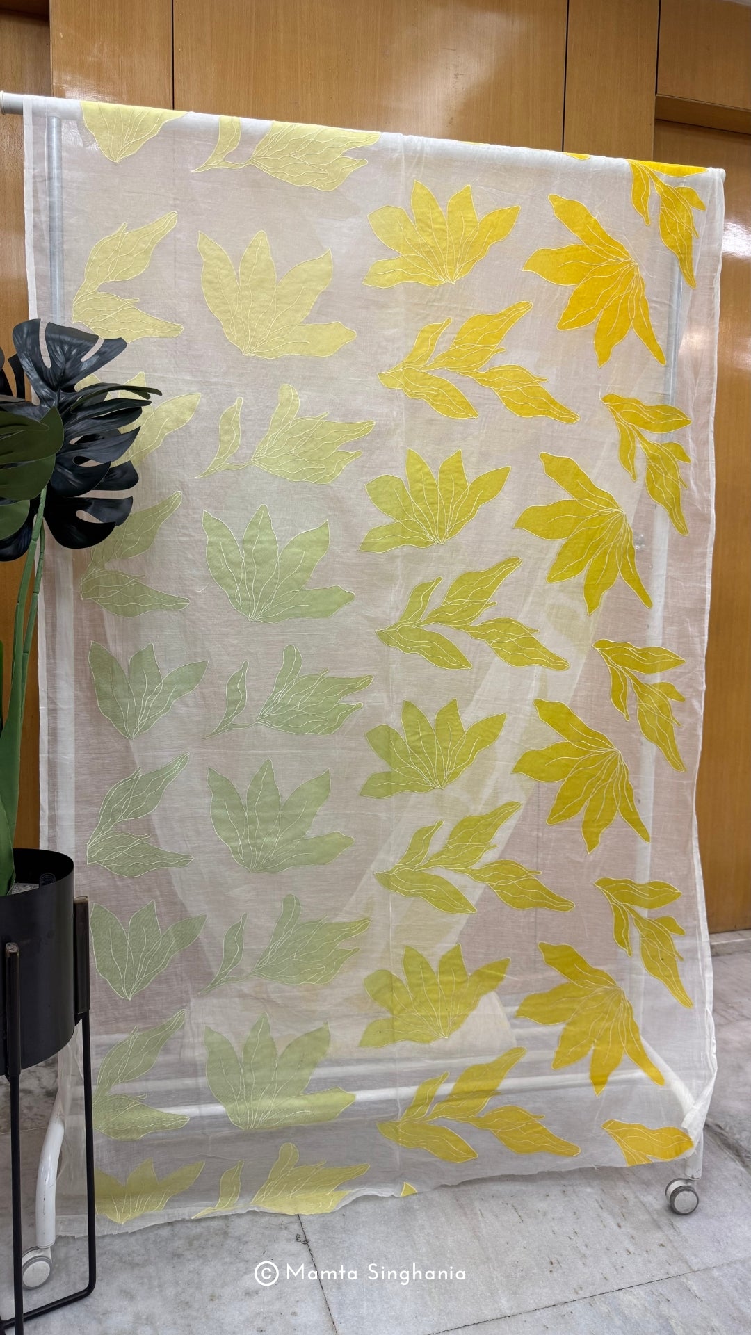 Shaded Floral Applique Mul Chanderi Fabric