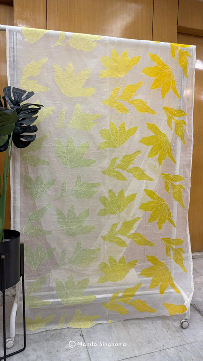 Shaded Floral Applique Mul Chanderi Fabric