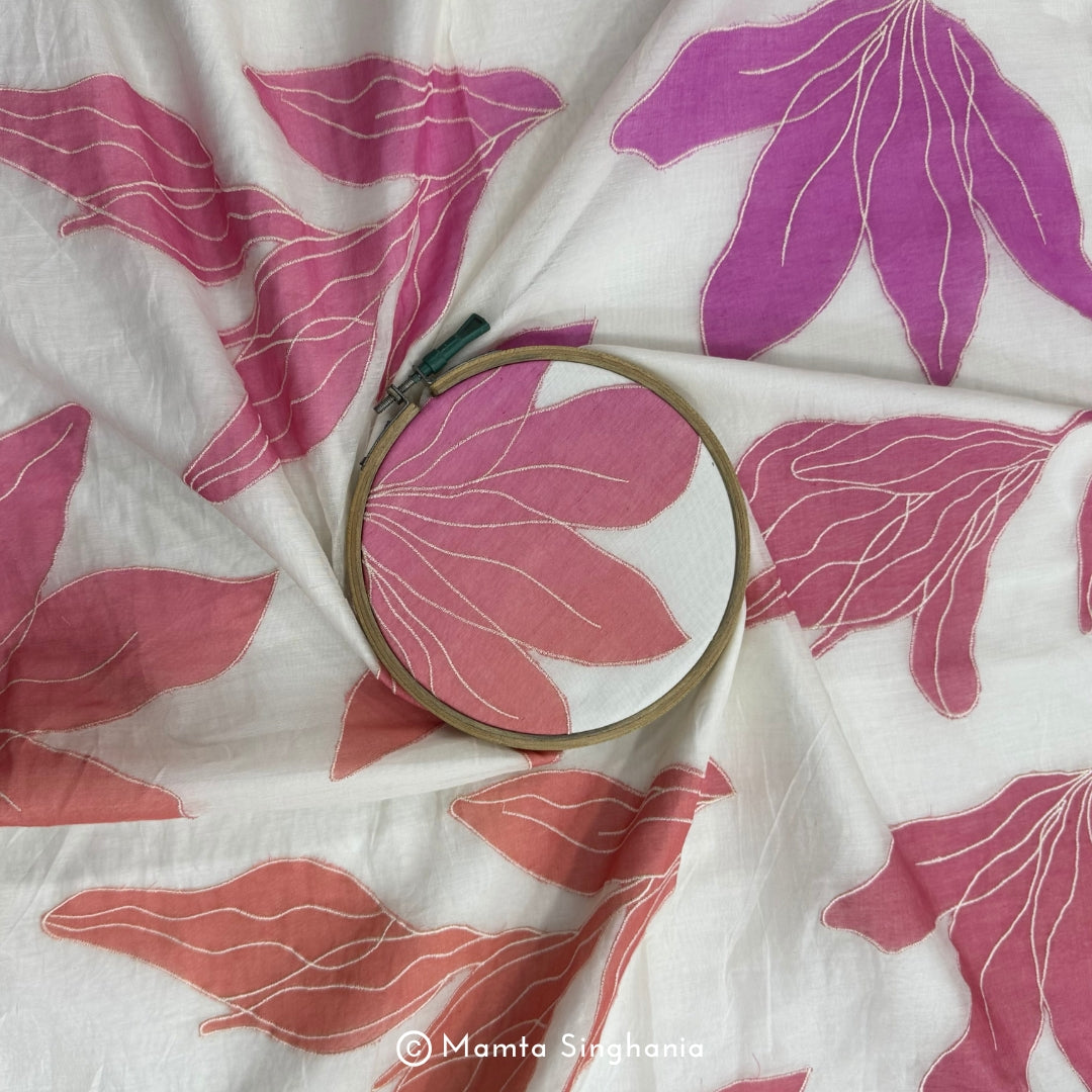 Shaded Floral Applique Mul Chanderi Fabric