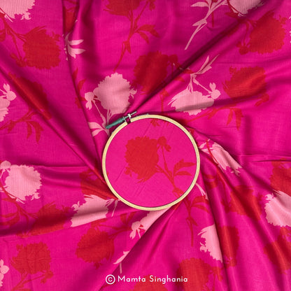 Pink Floral Printed Modal Satin Fabric