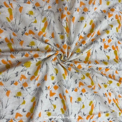 Yellow Floral Handloom Cotton Fabric