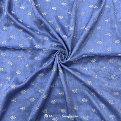 Royal Blue Floral Embroidered Raw Silk Fabric