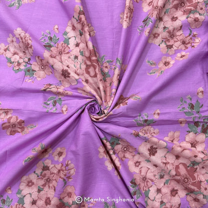 Lilac Floral Printed Cotton Fabric