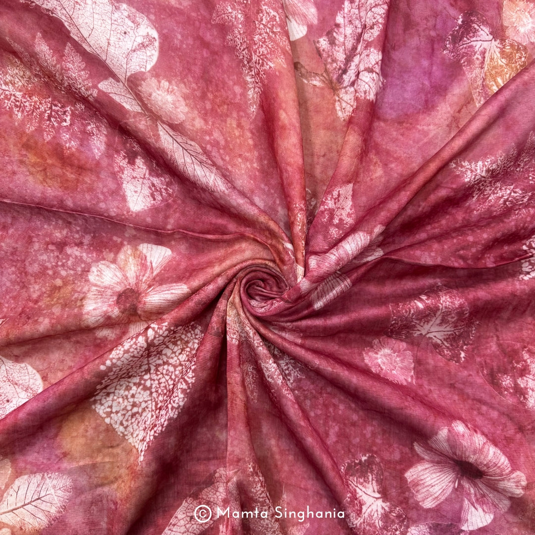 Red Floral Digital Printed Mul Chanderi Fabric
