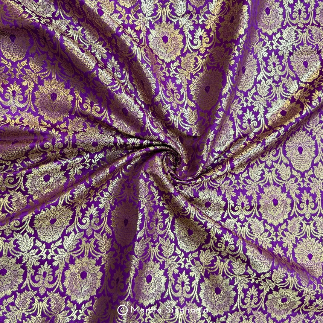 Purple Banarasi Brocade Katan Silk Fabric