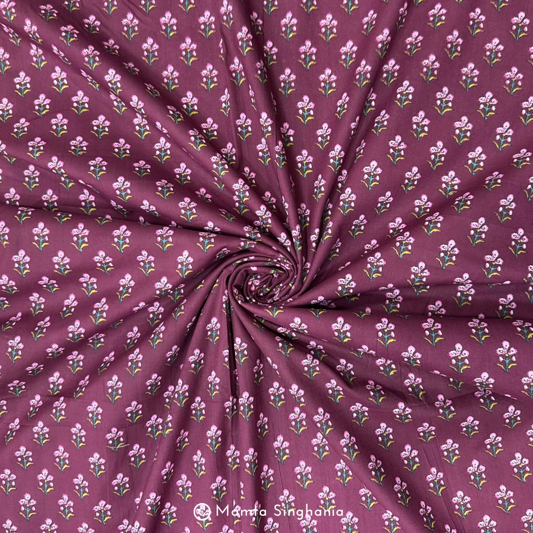 Maroon Floral Printed Cotton Fabric