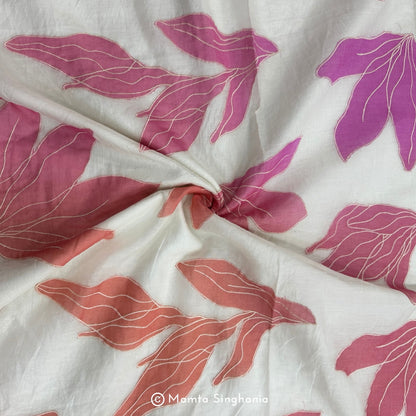 Shaded Floral Applique Mul Chanderi Fabric