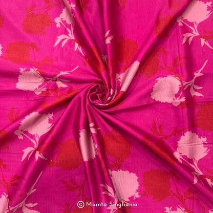 Pink Floral Printed Modal Satin Fabric