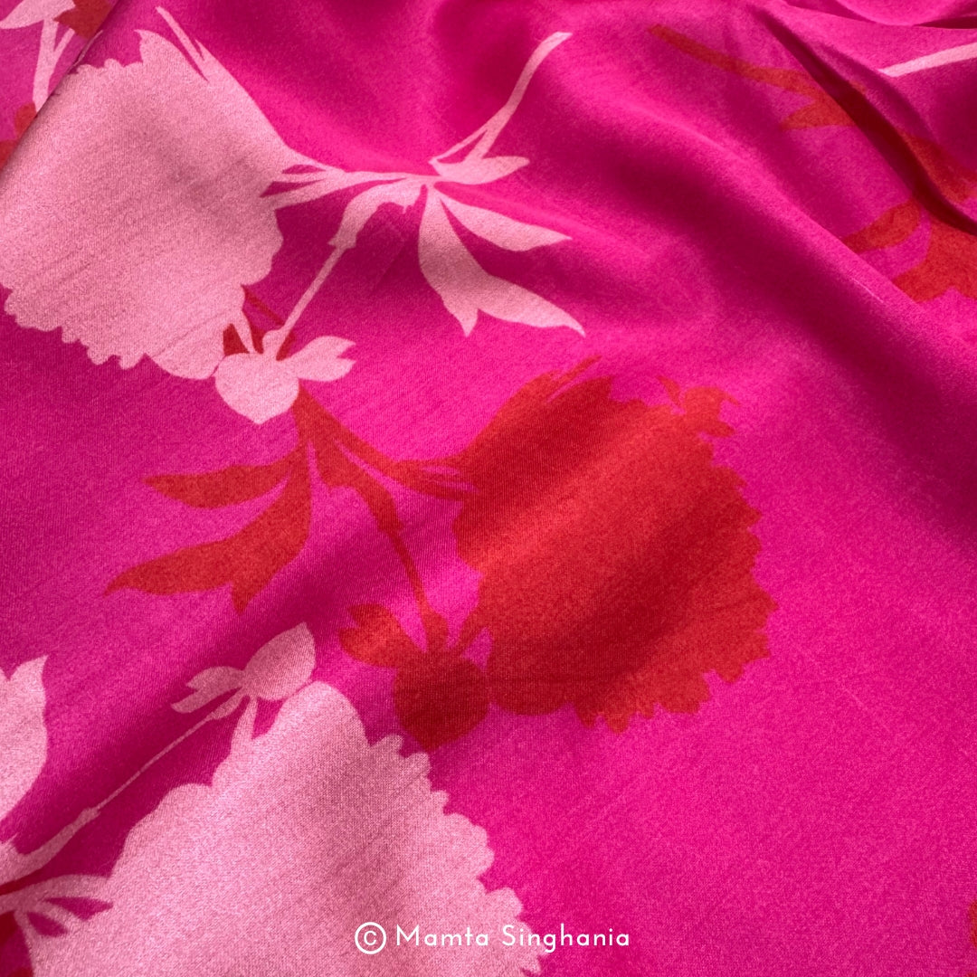 Pink Floral Printed Modal Satin Fabric