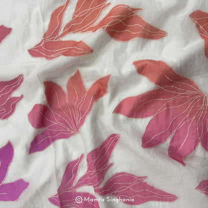 Shaded Floral Applique Mul Chanderi Fabric