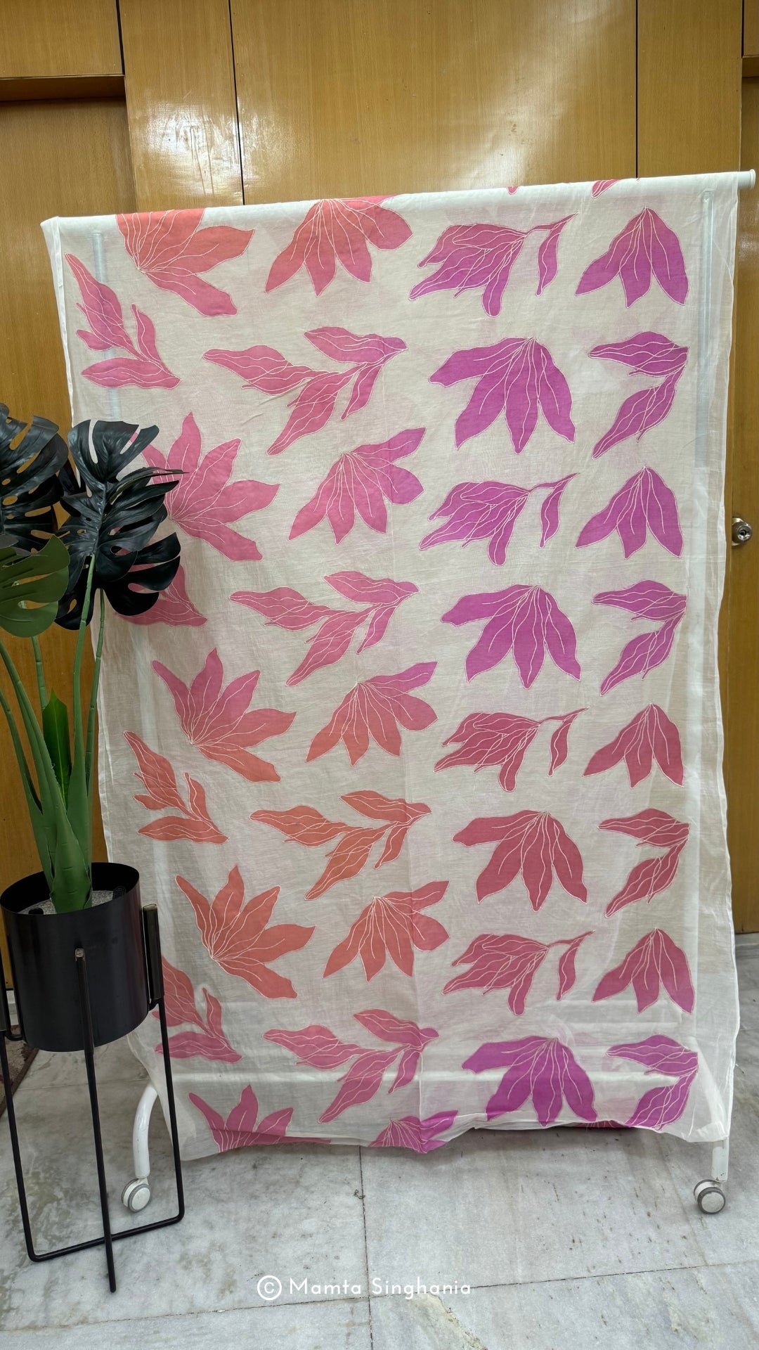 Shaded Floral Applique Mul Chanderi Fabric