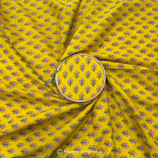 Yellow Floral Printed Cotton Fabric