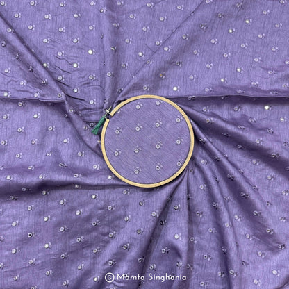 Pastel Violet Mirror Work Embroidered Raw Silk Fabric