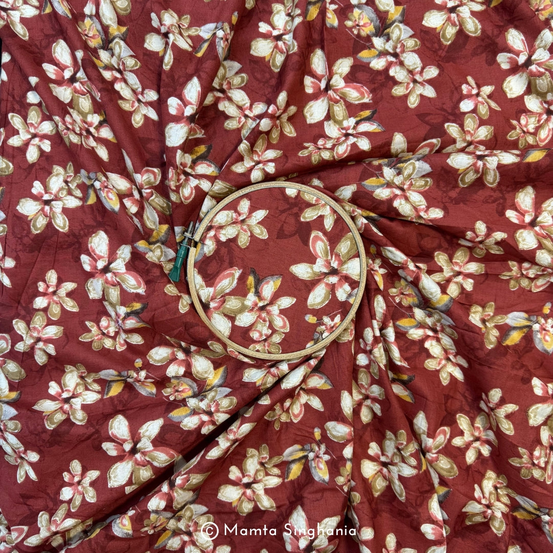 Rust Floral Printed Cotton Fabric