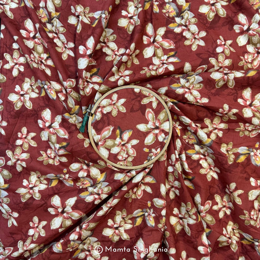 Rust Floral Printed Cotton Fabric
