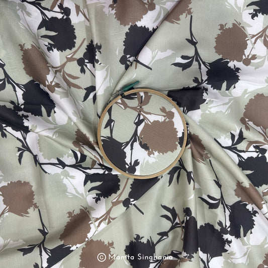 Pista Green Floral Printed Modal Satin Fabric