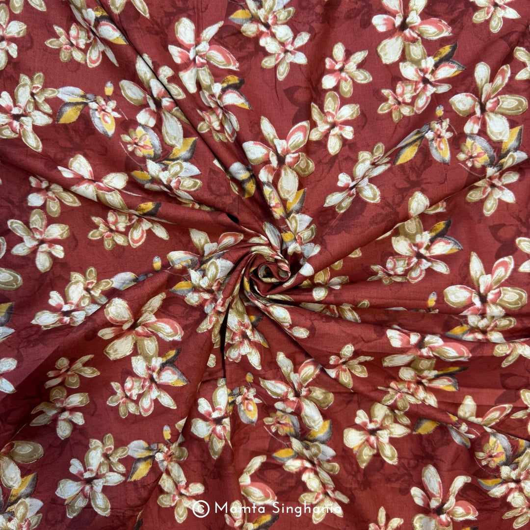 Rust Floral Printed Cotton Fabric