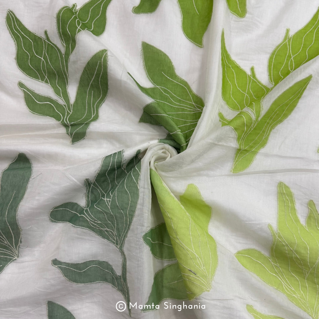 Shaded Floral Applique Mul Chanderi Fabric