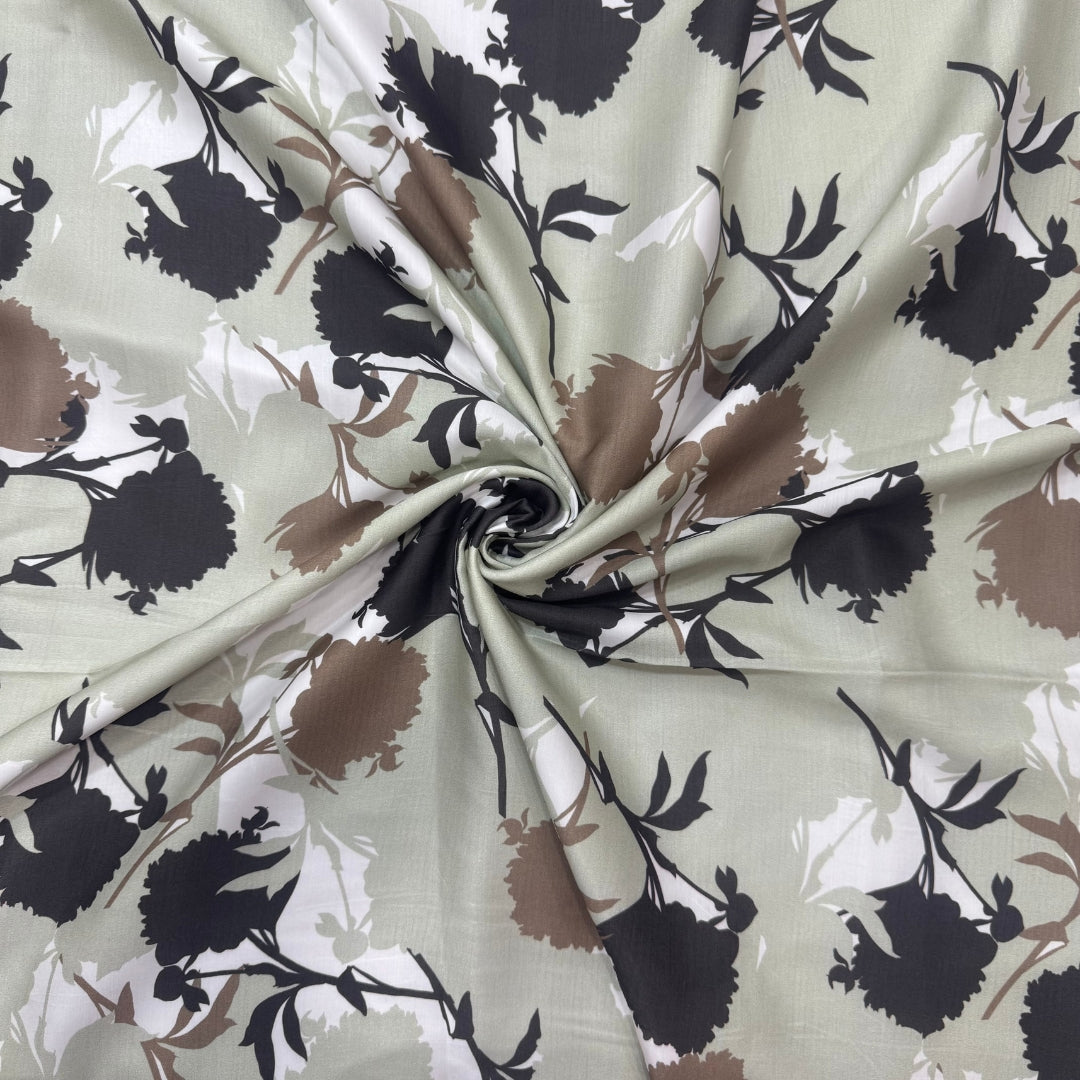 Pista Green Floral Printed Modal Satin Fabric