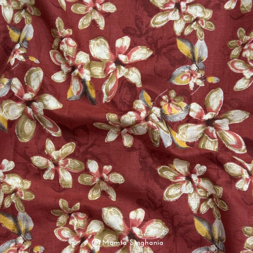 Rust Floral Printed Cotton Fabric