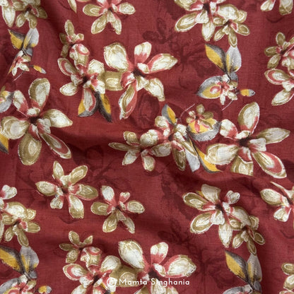 Rust Floral Printed Cotton Fabric
