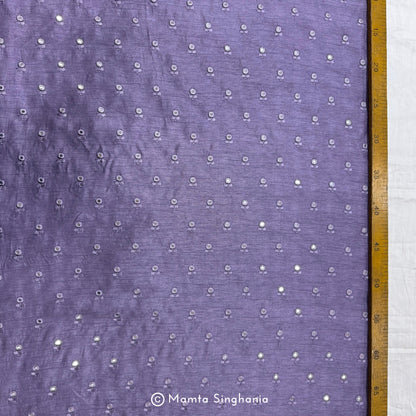 Pastel Violet Mirror Work Embroidered Raw Silk Fabric