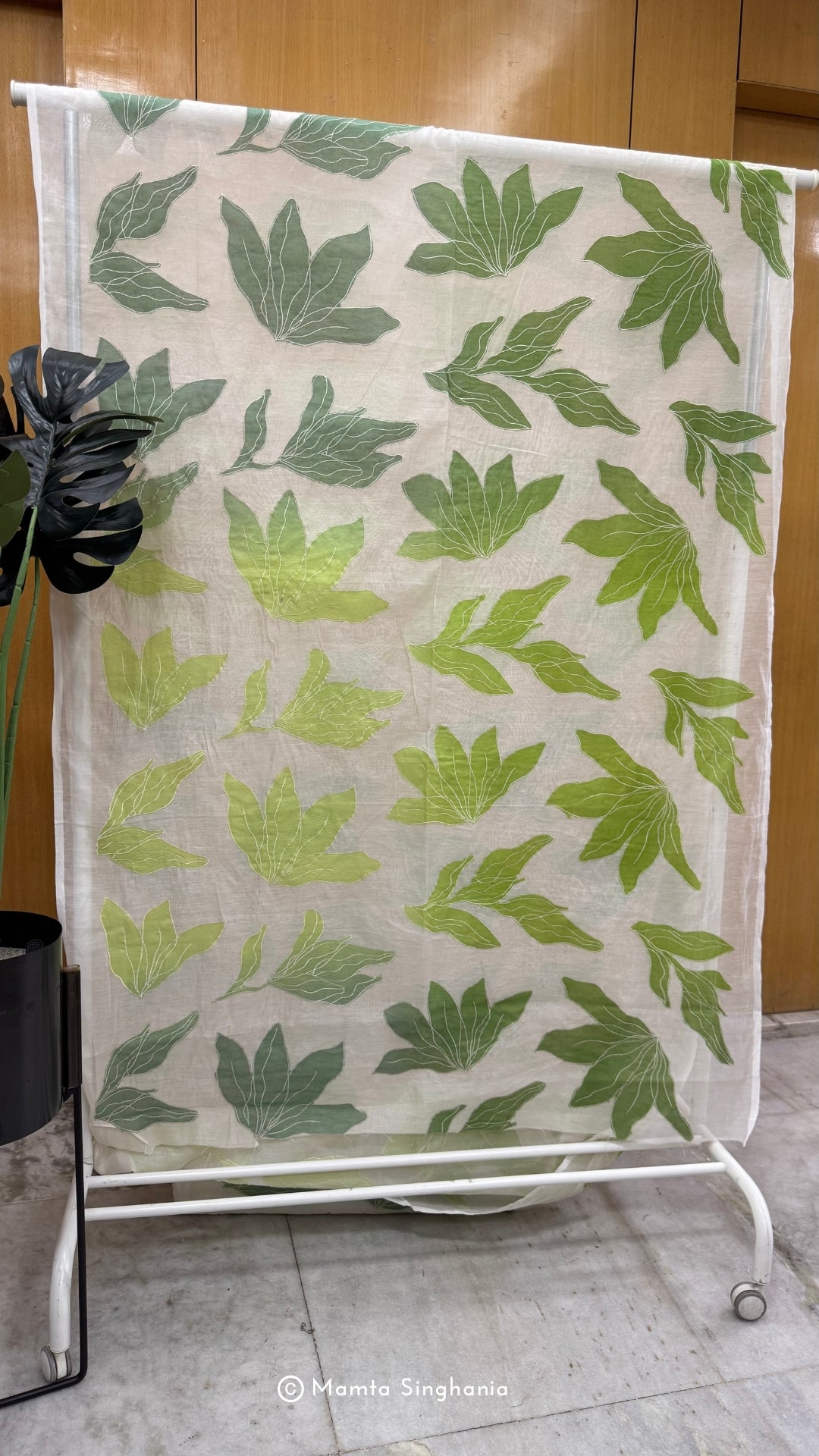 Shaded Floral Applique Mul Chanderi Fabric