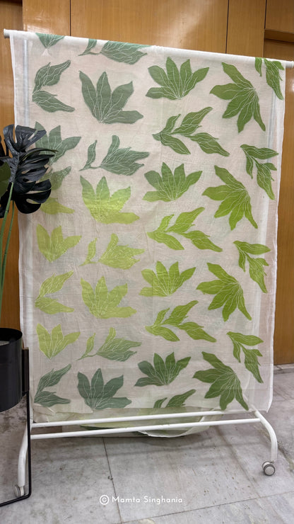 Shaded Floral Applique Mul Chanderi Fabric