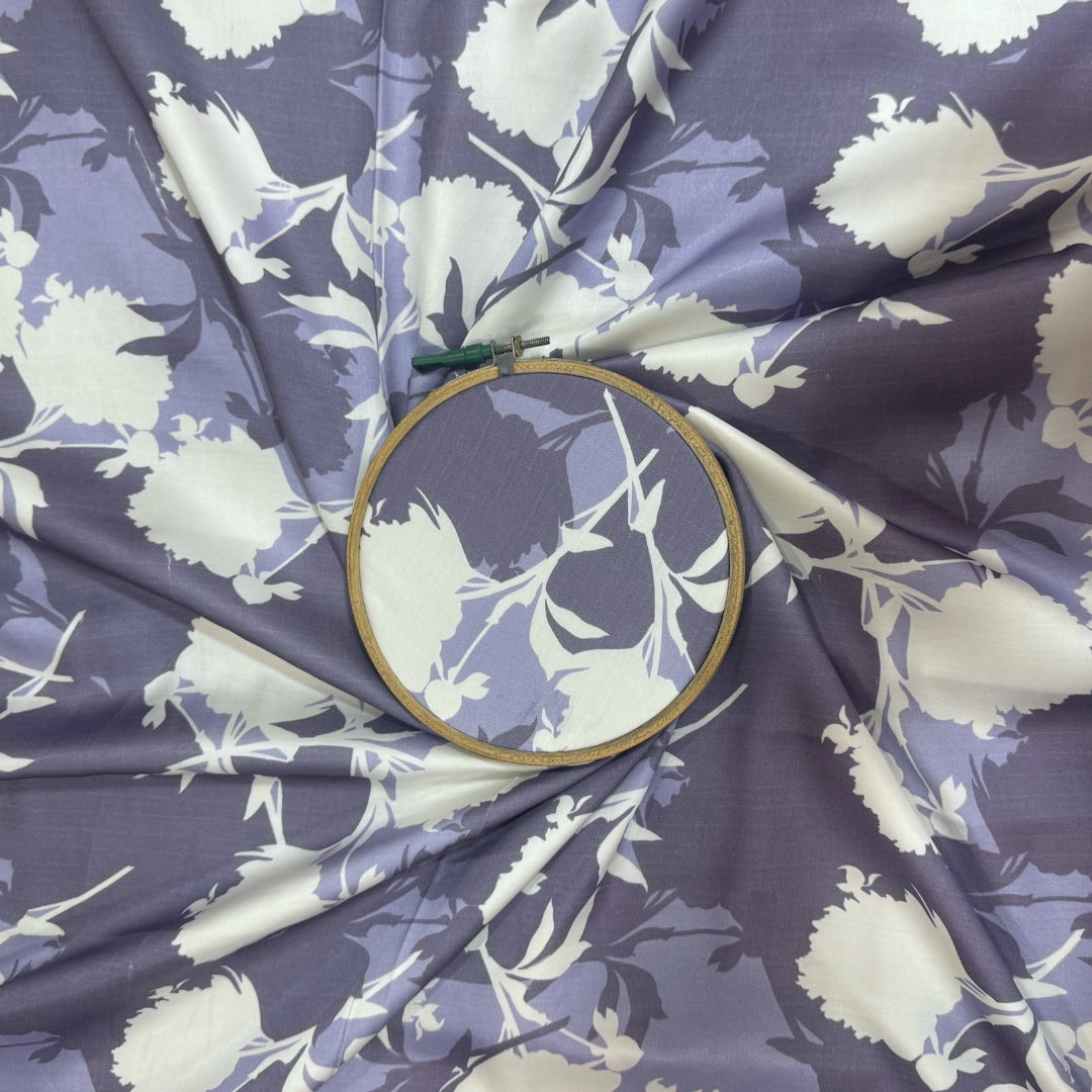 Lavender Blue Floral Printed Modal Satin Fabric