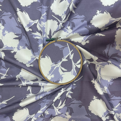 Lavender Blue Floral Printed Modal Satin Fabric