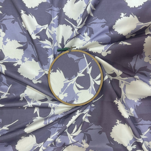 Lavender Blue Floral Printed Modal Satin Fabric