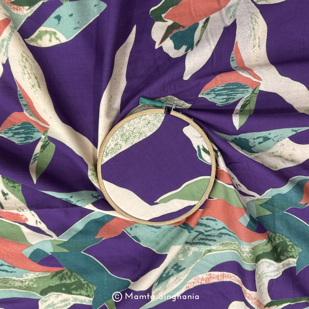 Purple Floral Printed Cotton Fabric