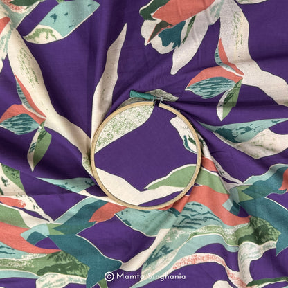 Purple Floral Printed Cotton Fabric